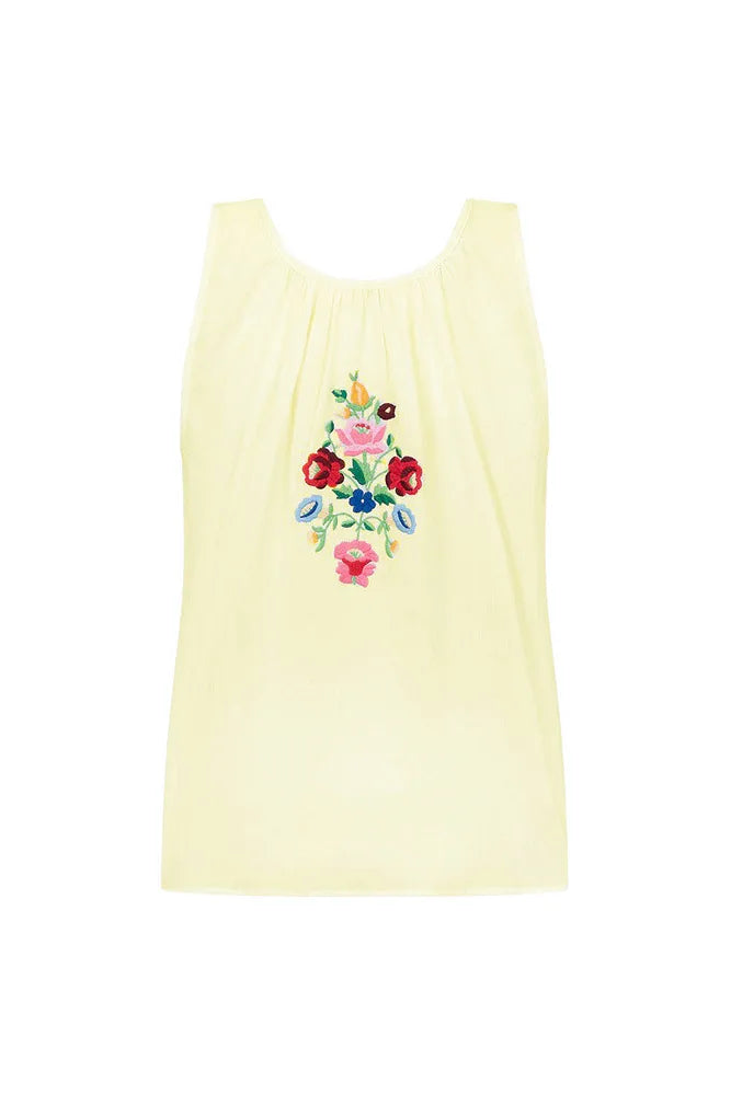 Cotton Floral Embroidered Tank Top Sleeveless Blouse
