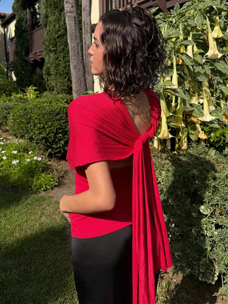 Women Halter Neck Backless Elastic V Neck Crop Top