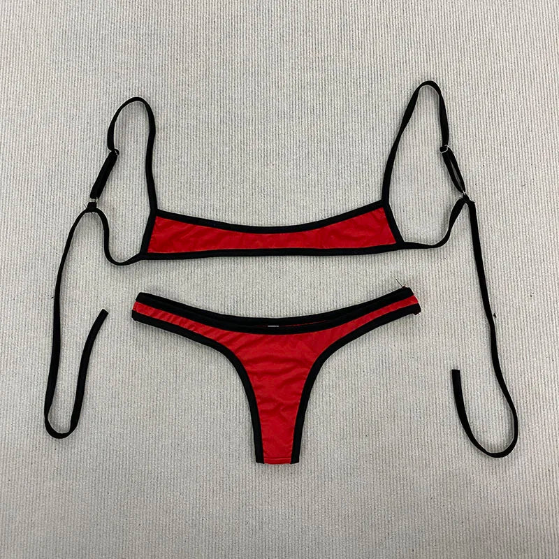 Y2K Retro Contrast Color Bikini With Backless Design And Adjustable Straps For Summer Beachwear