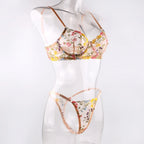 Floral Sheer Embroidery Lingerie Set With Underwire Push Up Bra And Panty Two Piece
