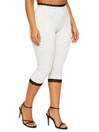 Lace Trim Capri Leggings With Elastic Waist Women Three Quarter Length