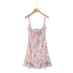 Floral Print Sexy Sling Mini Women Lace Spliced O Neck A-line Dress
