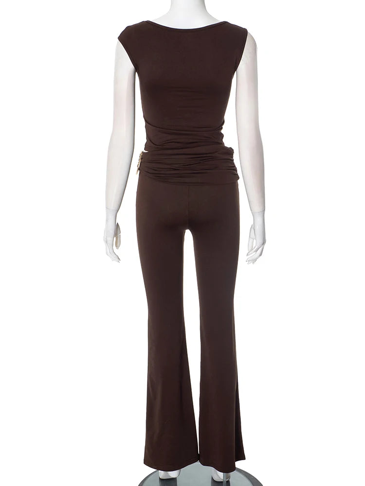 Two Piece Set Crop Tank And Pleated Skinny Flare Pants