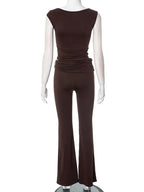 Two Piece Set Crop Tank And Pleated Skinny Flare Pants