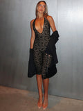 Backless Halter Jumpsuit With Bandage Texture Slim Fit
