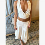 Elegant Asymmetrical A Line Midi Skirt High Waisted Pleated