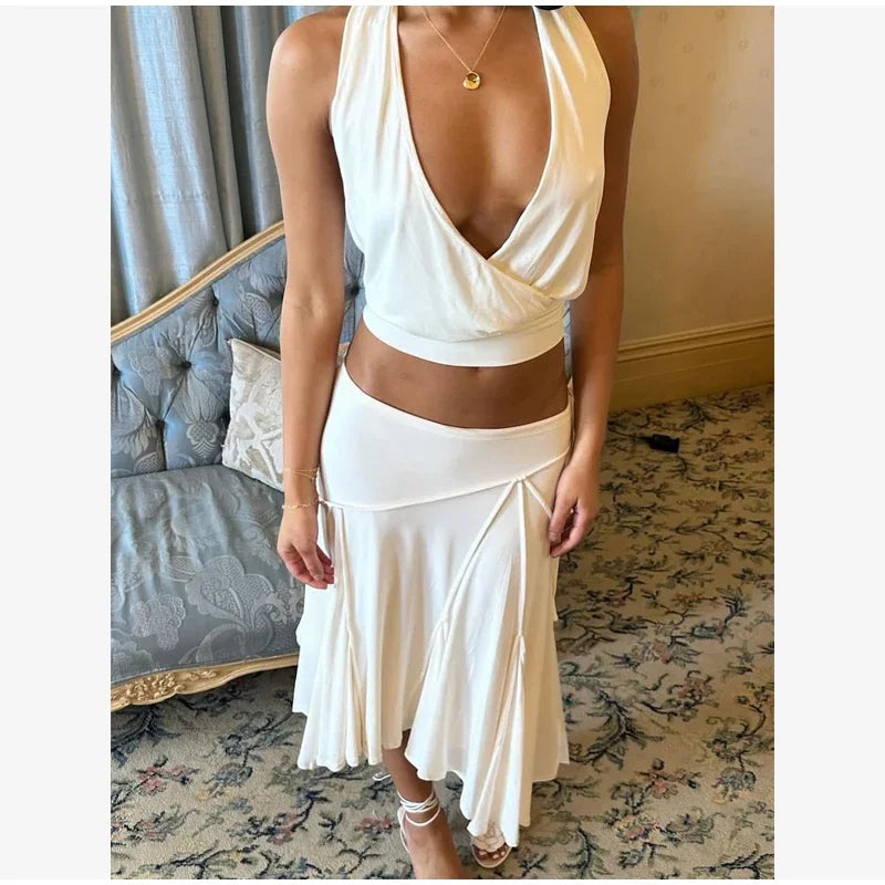 Elegant Asymmetrical A Line Midi Skirt High Waisted Pleated