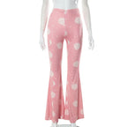Vibrant Pink Patchwork Flared Pants With Elastic Waist And Wide Leg Streetwear Abstract Print
