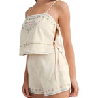 Floral Embroidered Tie Side Tank Top And Shorts Set Sleeveless Crop Cami Two Piece Outfit