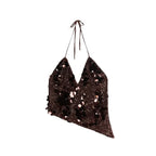 Beaded Sequin Two Piece Set Sleeveless Backless Crop Top And Mini Skirt Glam Outfit