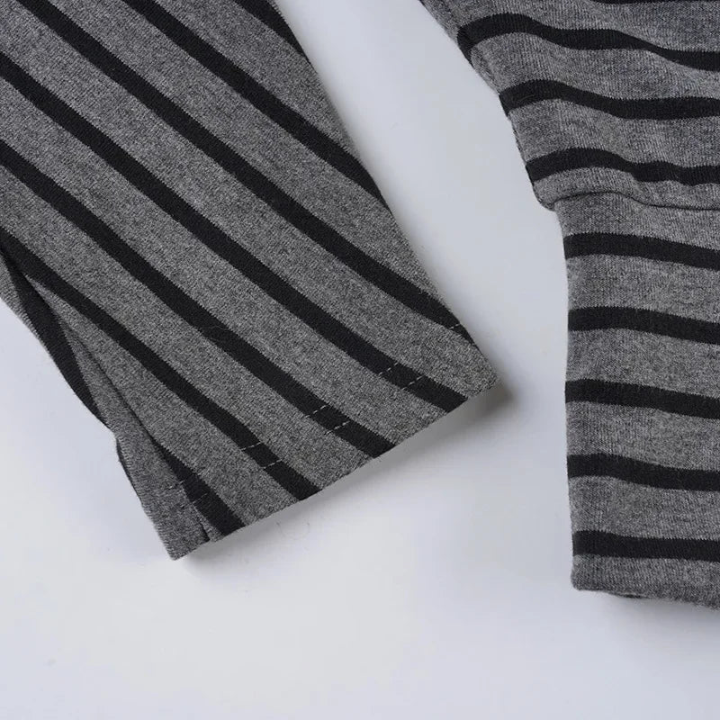 Striped Off Shoulder Crop Top Two Piece Set