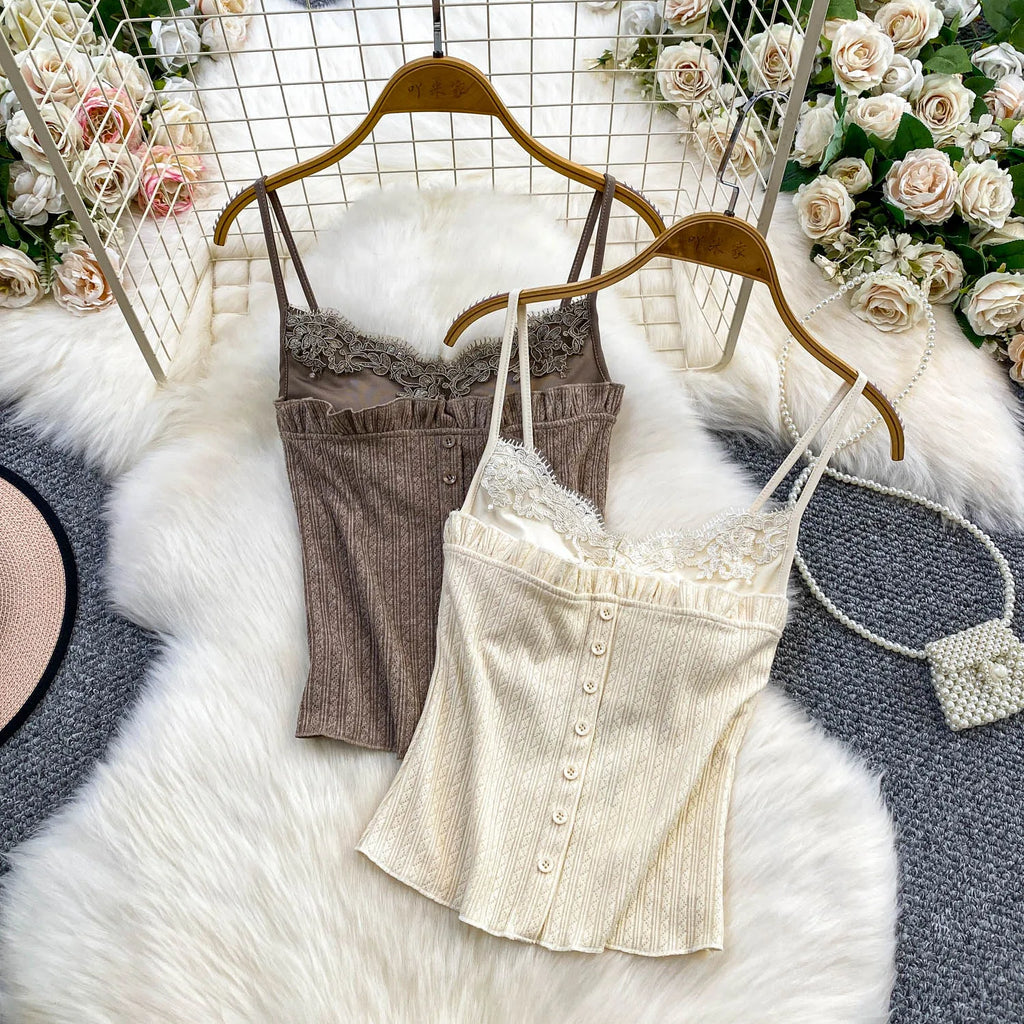 Sexy Basic Knit Lace Crop Top