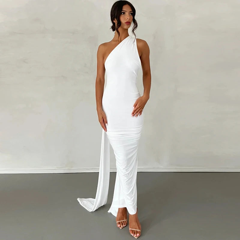 One Shoulder Backless Ruched Dress