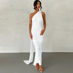 One Shoulder Backless Ruched Dress