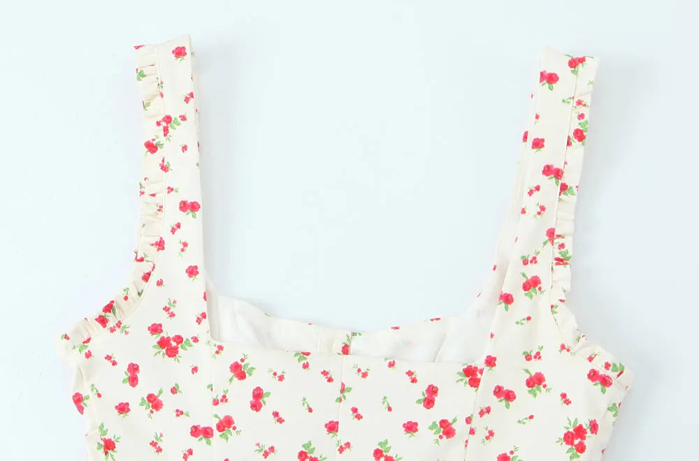 Floral Print Tank Top And Mid Waist Pleated Mini Skirt Two-piece Set