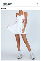 Tennis Dress Women with Separate Shorts White Contrast Hollowed Out Drawstring Side Sports Yoga Dress Training Running Fitness