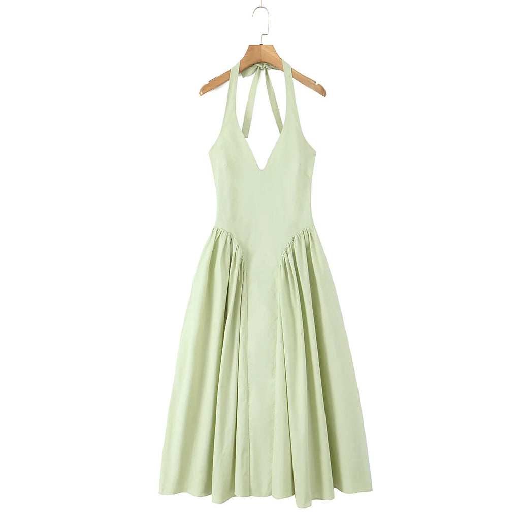 Backless Halter Midi Dress For Women Elegant A Line