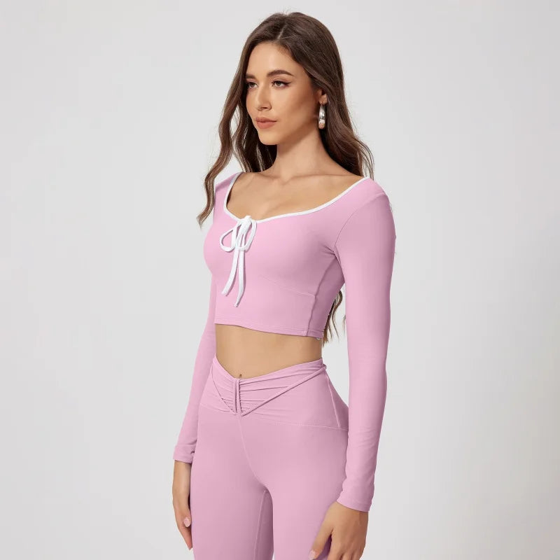 Woman Long Sleeve Seamless Round Neck Casual Yoga Clothes Gymwear Quick-Dry Running Workout Sportswear
