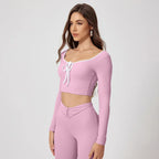 Woman Long Sleeve Seamless Round Neck Casual Yoga Clothes Gymwear Quick-Dry Running Workout Sportswear