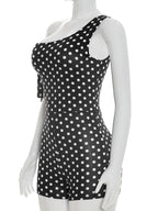 Polka Dot Playsuit With Tassel Details Sleeveless Low-Neck