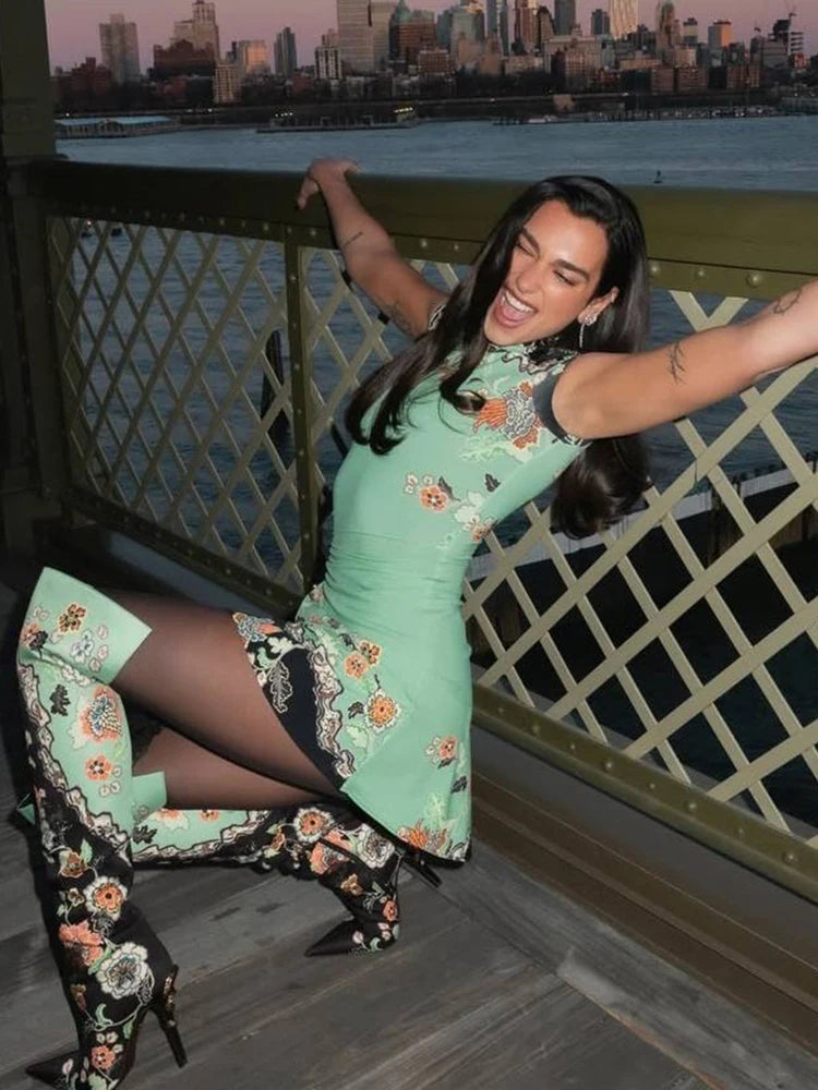 Effortless Floral Print Mini Dress With O Neck Short Sleeves Slimming Bodycon Silhouette