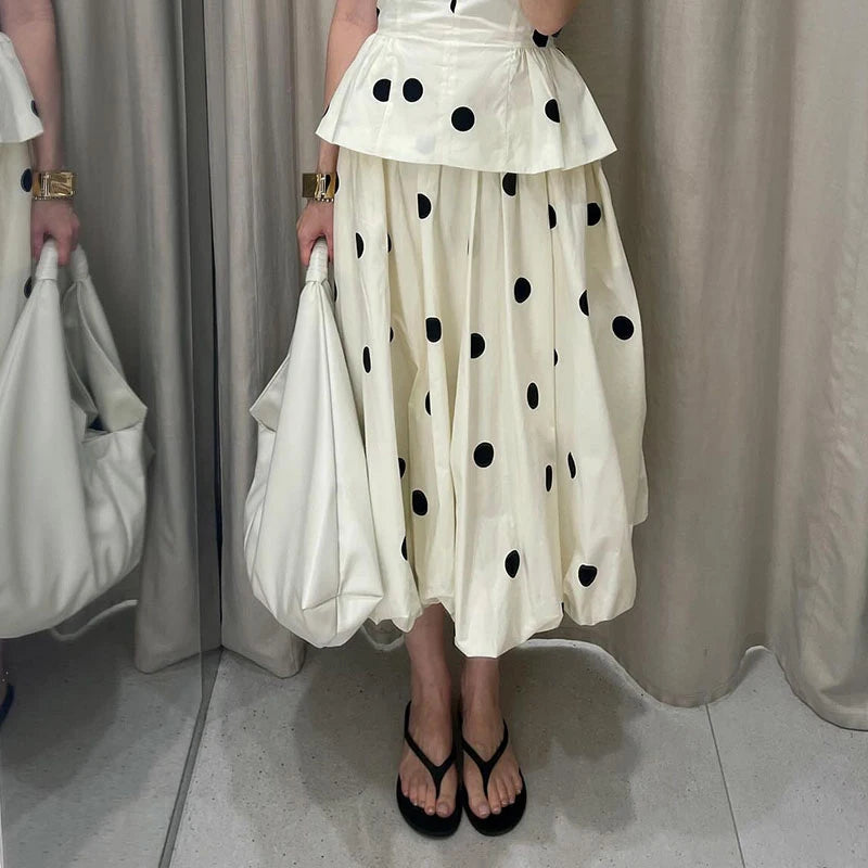 Fashion Women's Lady Suit Halter A-line Tops Bud Loose Skirt Polka Dot Set