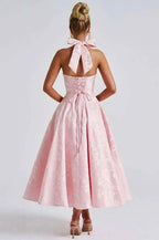 Backless Halter Evening Dress With Lace Jacquard For Elegant Special Occasions