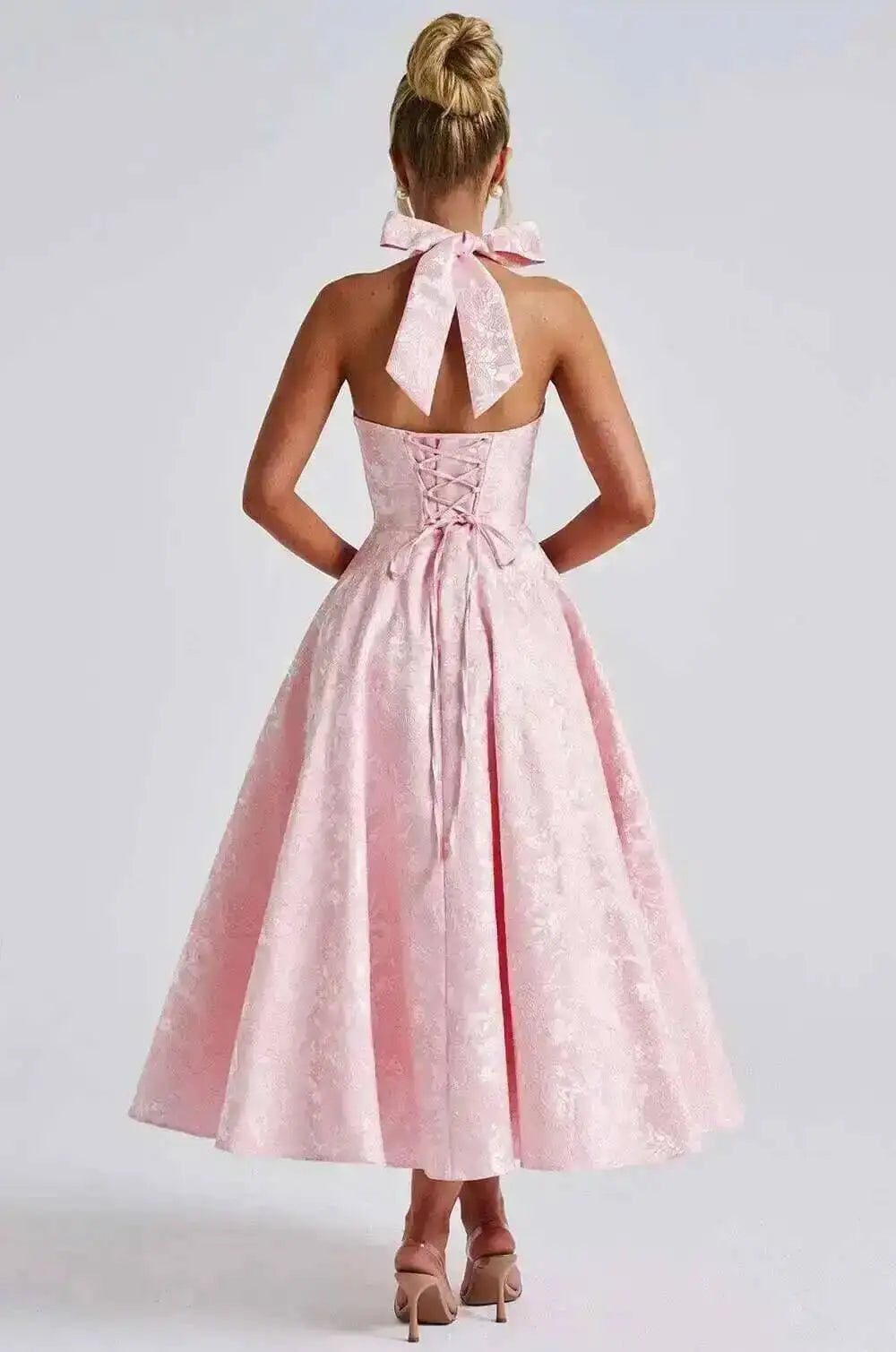 Backless Halter Evening Dress With Lace Jacquard For Elegant Special Occasions