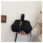 Luxe Faux Suede Frame Shoulder Bag With PU Accent Elegant Crossbody