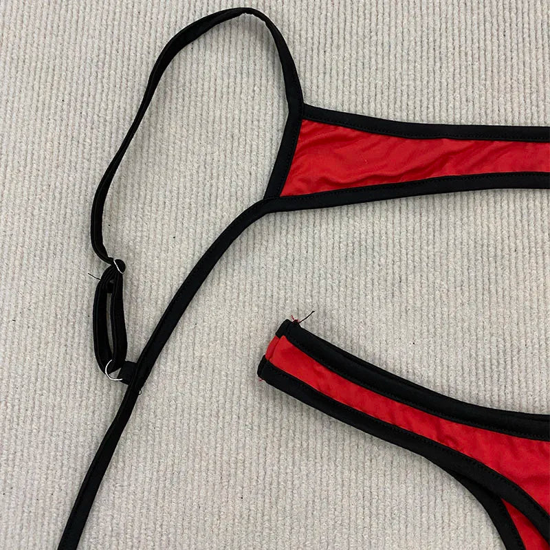 Y2K Retro Contrast Color Bikini With Backless Design And Adjustable Straps For Summer Beachwear