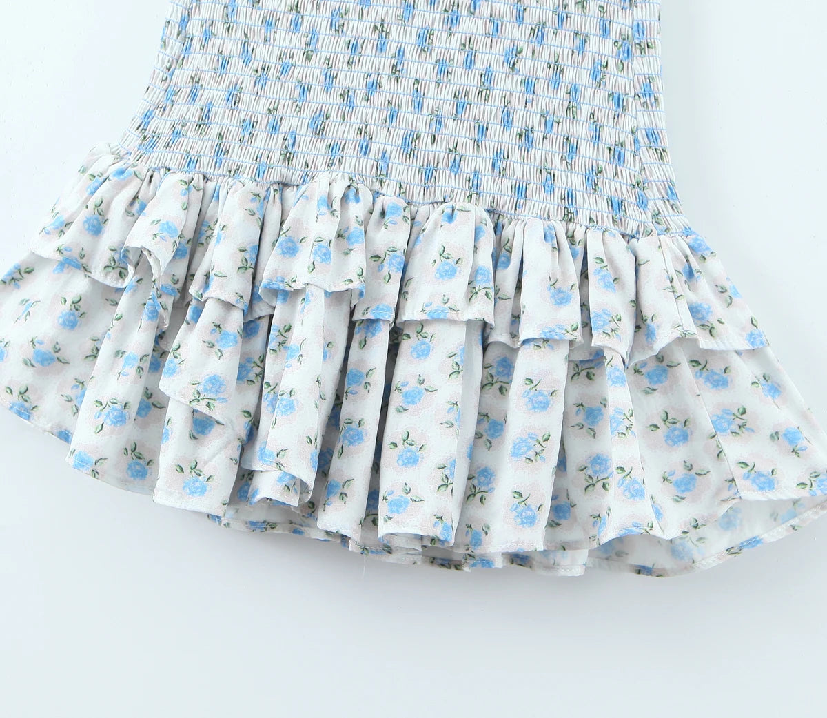Flower Print Corset Ruched Elastic Body Sling Mini Square Collar Ruffles Hem Dress