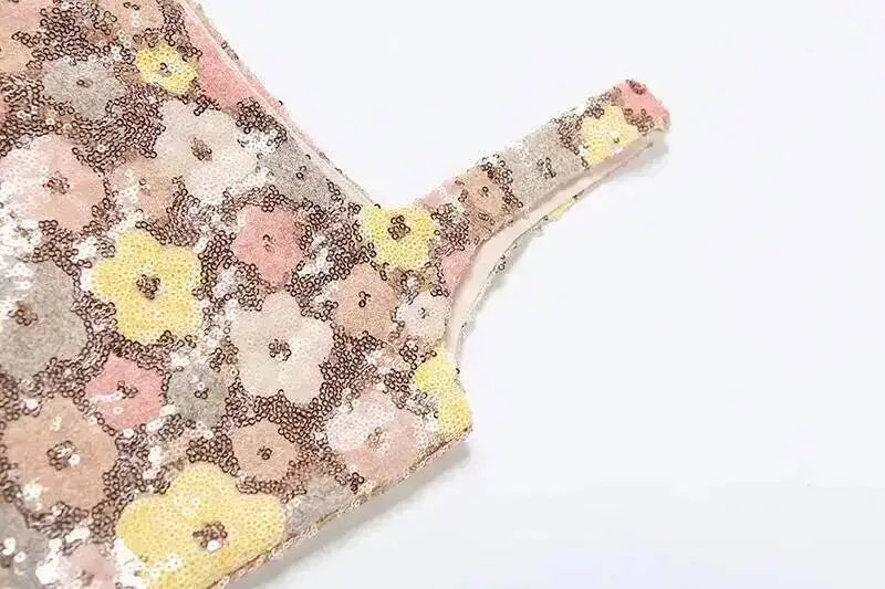 Floral Sequin Mini Dress With Spaghetti Straps