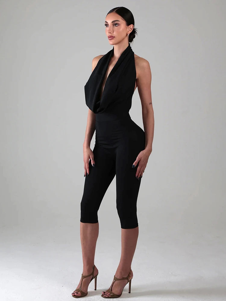 Swing Collar Playsuit Backless Halter Sleeveless Bandage