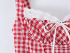 Red Plaid Corset Camis Lace Trim Bow Detail Bustier Sexy Top