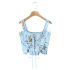 Blue Lace Up Bandage Tank Top Crop
