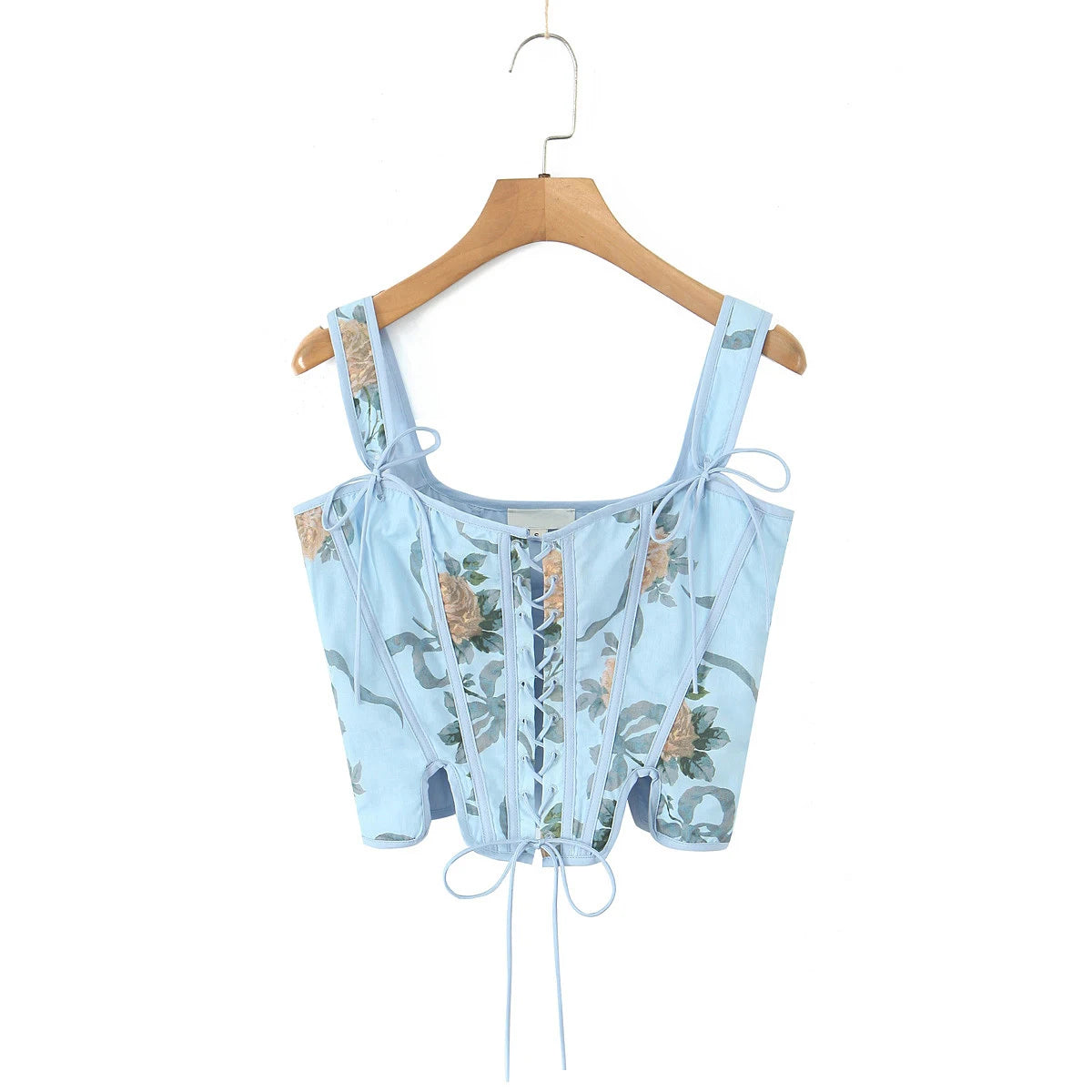 Blue Lace Up Bandage Tank Top Crop
