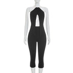 Urban Halter Crop Top And High Waist Capri Set With Metal Ring Detail Two-piece