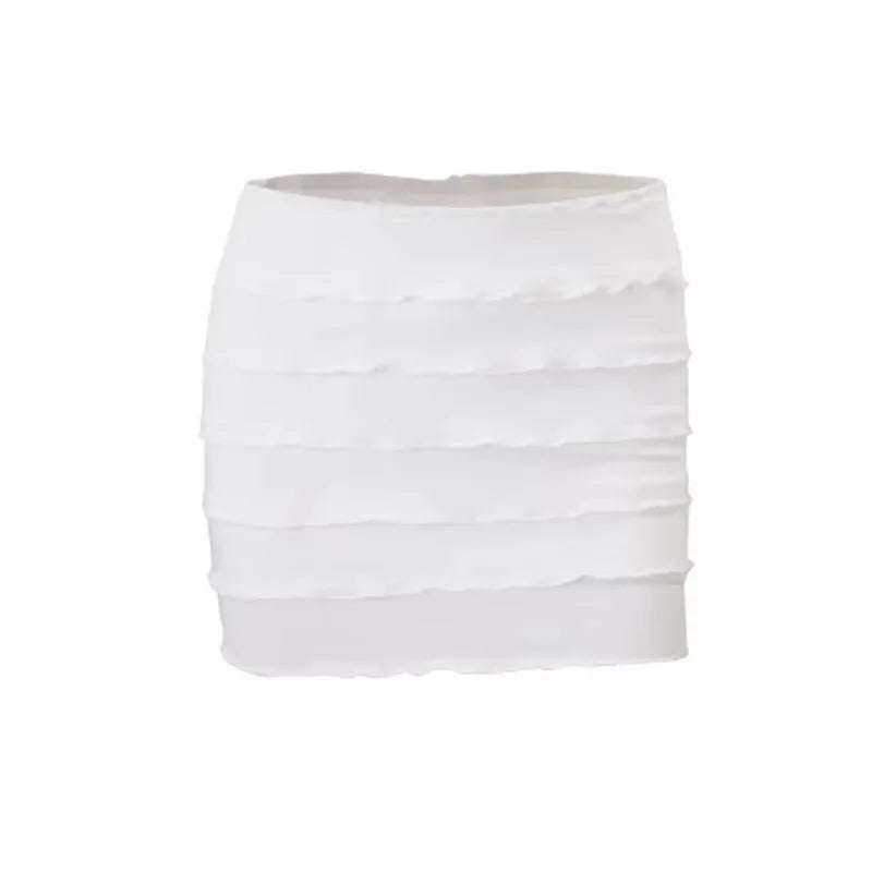 Elegant White Coords Set With Ruffled Trim Skirt And Long Sleeve Top