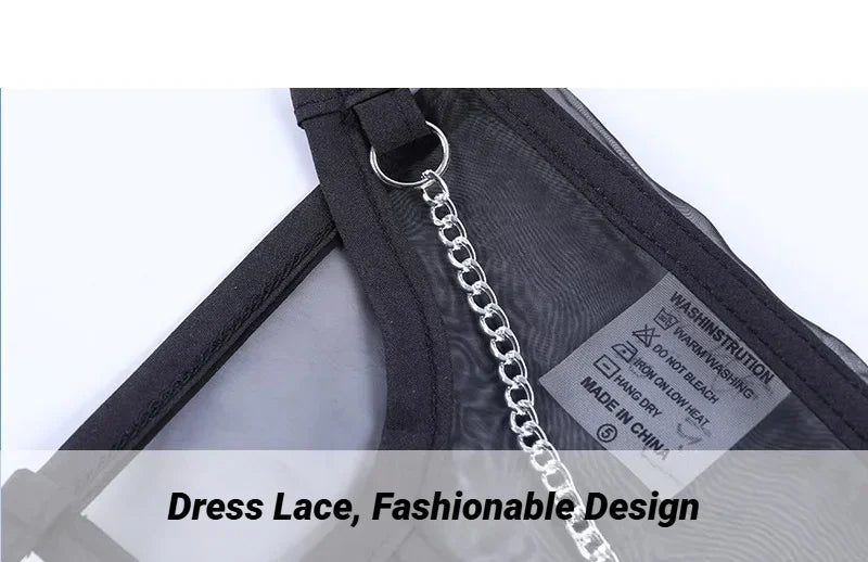 Underbust Punk Corset With Metal Chain Belt Gothic Lace Bustier Black