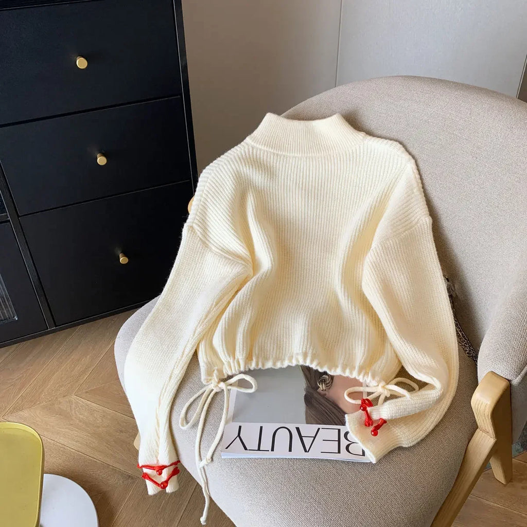 Vintage Knit Sweater With V Neck And Loose Fit