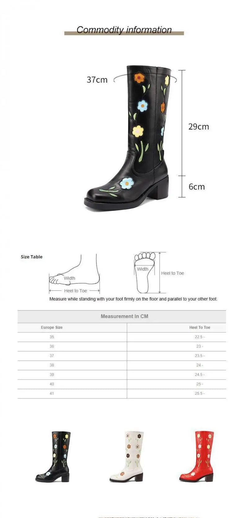 Floral Embroidered Block Heel Boots