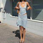 Open Back Halter Crop Top And Striped Skirt Set