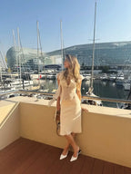 Sheer French-Style Chiffon Shirt with Ribbon Stand Collar Hollow-Out Front Placket Buttoned Waist-Cinching Short Top with Small Flutter Sleeves