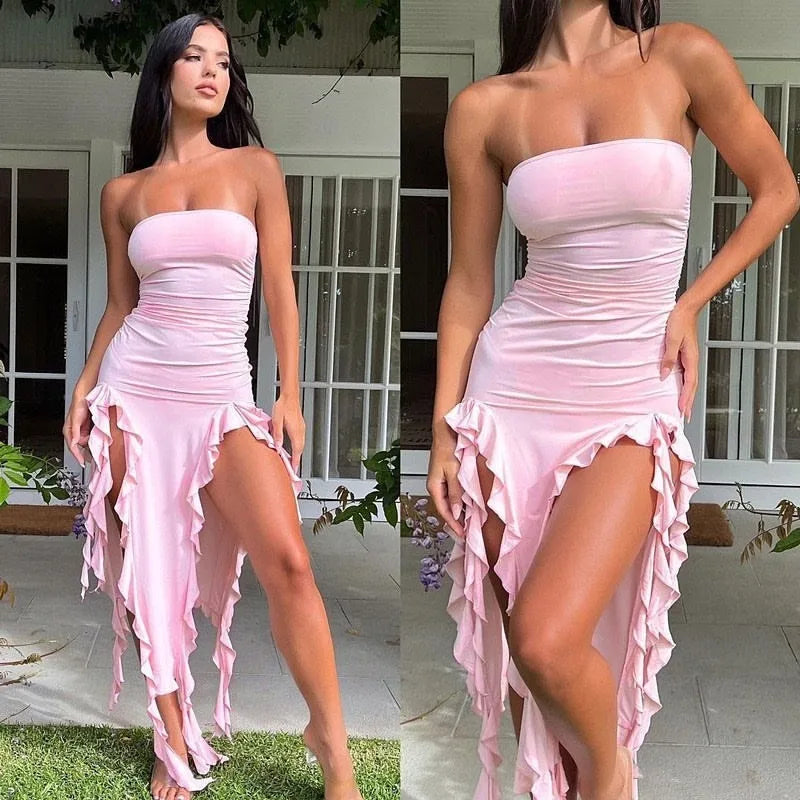 Tube Top Strapless Sexy Midi Dress