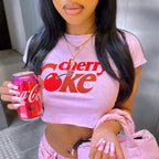 Kawaii Cherry Print Cropped Tee With Vintage Graphic Style Short Sleeve Top
