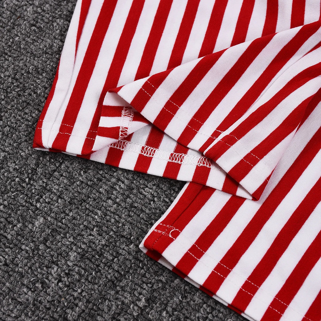 Red Striped Print Backless Halter Playsuit