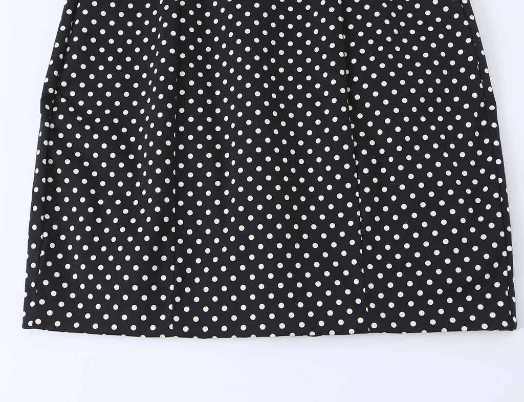 Black Polka Dot Summer Mini Dress With Bow Detail Sleeveless Slimming Waist