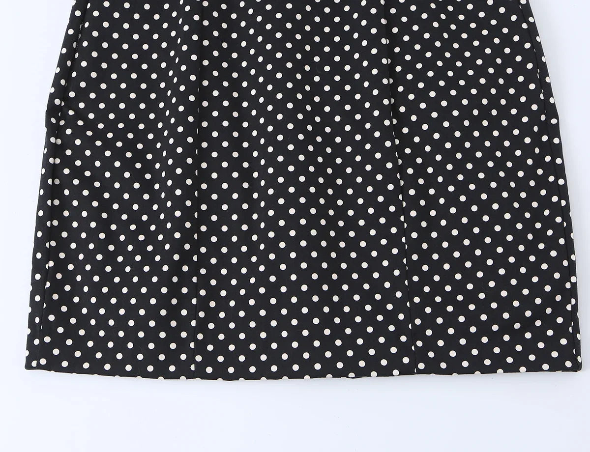 Black Polka Dot Summer Mini Dress With Bow Detail Sleeveless Slimming Waist