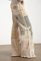 Women's Off White Wide Leg Jeans American Retro Loose Fit Printed Design Floor Length Denim Pants High Waist Trousers
