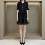 Lace Patchwork Dress With Ruffle Layers And Short Sleeves